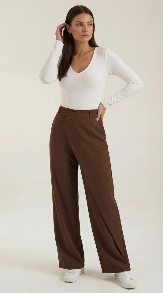 Pantalon asymétrique à jambes larges pour femme