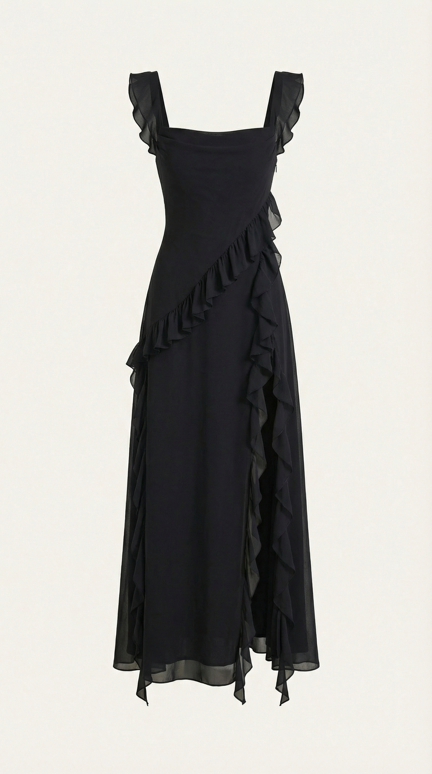 Robe maxi femme à volants col V