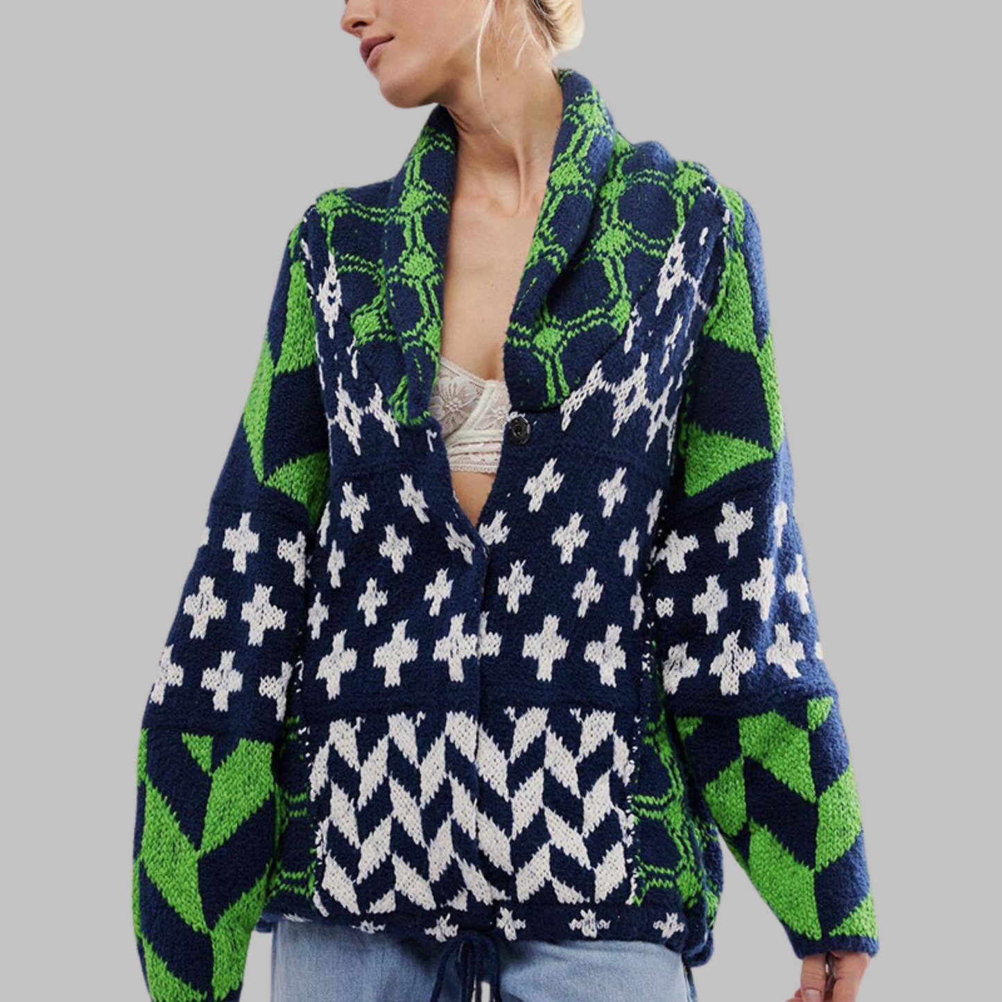Cardigan boutonné oversize vintage femme