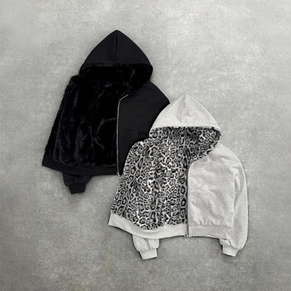Sweat à capuche femme réversible léopard