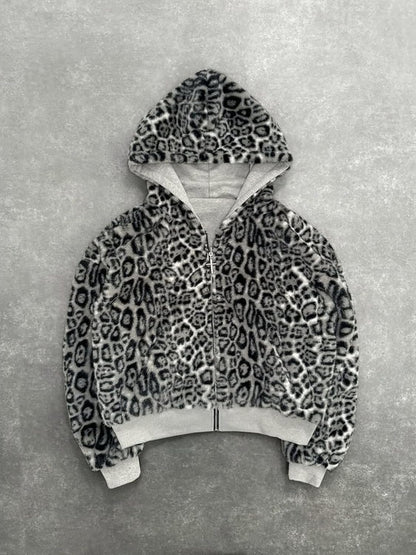 Sweat à capuche femme réversible léopard