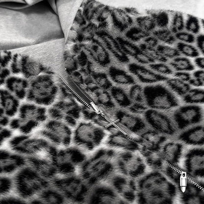 Sweat à capuche femme réversible léopard