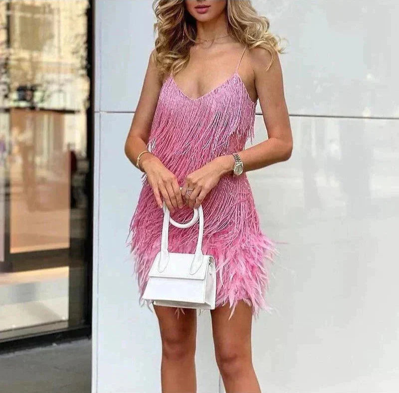 Élora – Robe Mini de Luxe à Plumes