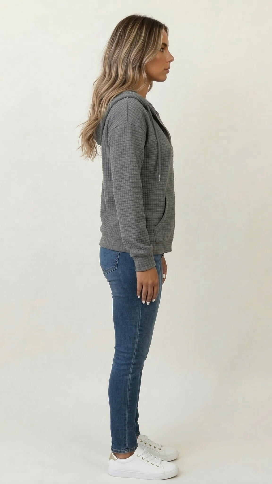 Sweat à capuche zippé femme poches