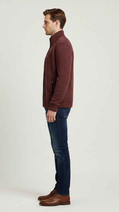 Cardigan homme boutonné doublé à carreaux