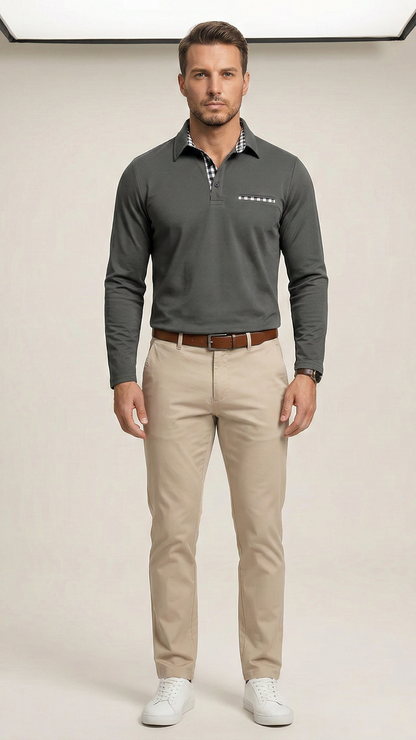 Polo homme manches longues col boutonné