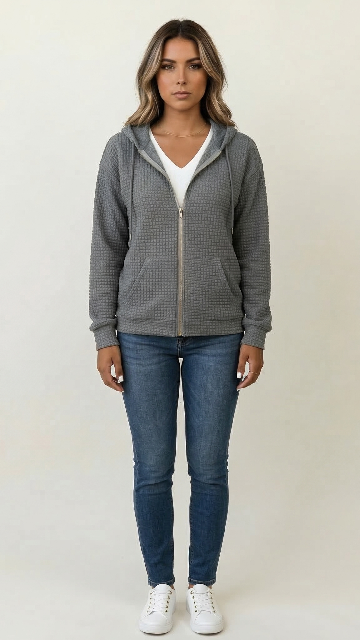 Sweat à capuche zippé femme poches