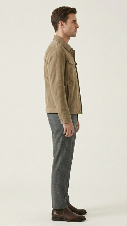 Veste homme boutonnée style suède