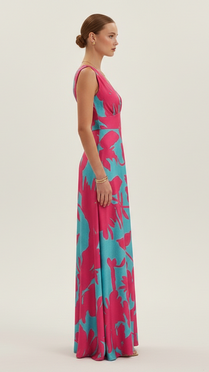 Robe maxi femme col V profond sans manches