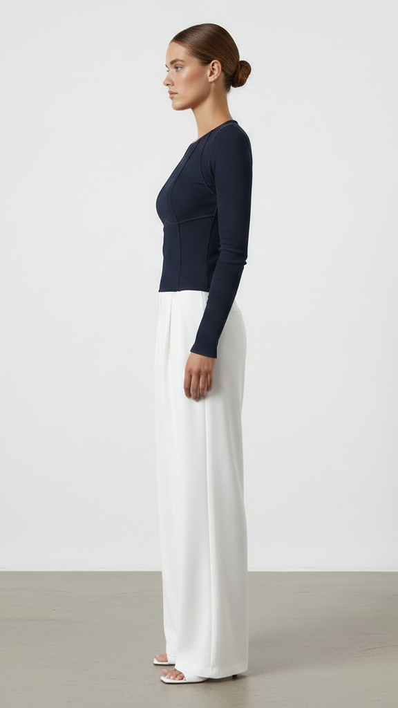 Haut moulant femme manches longues col rond