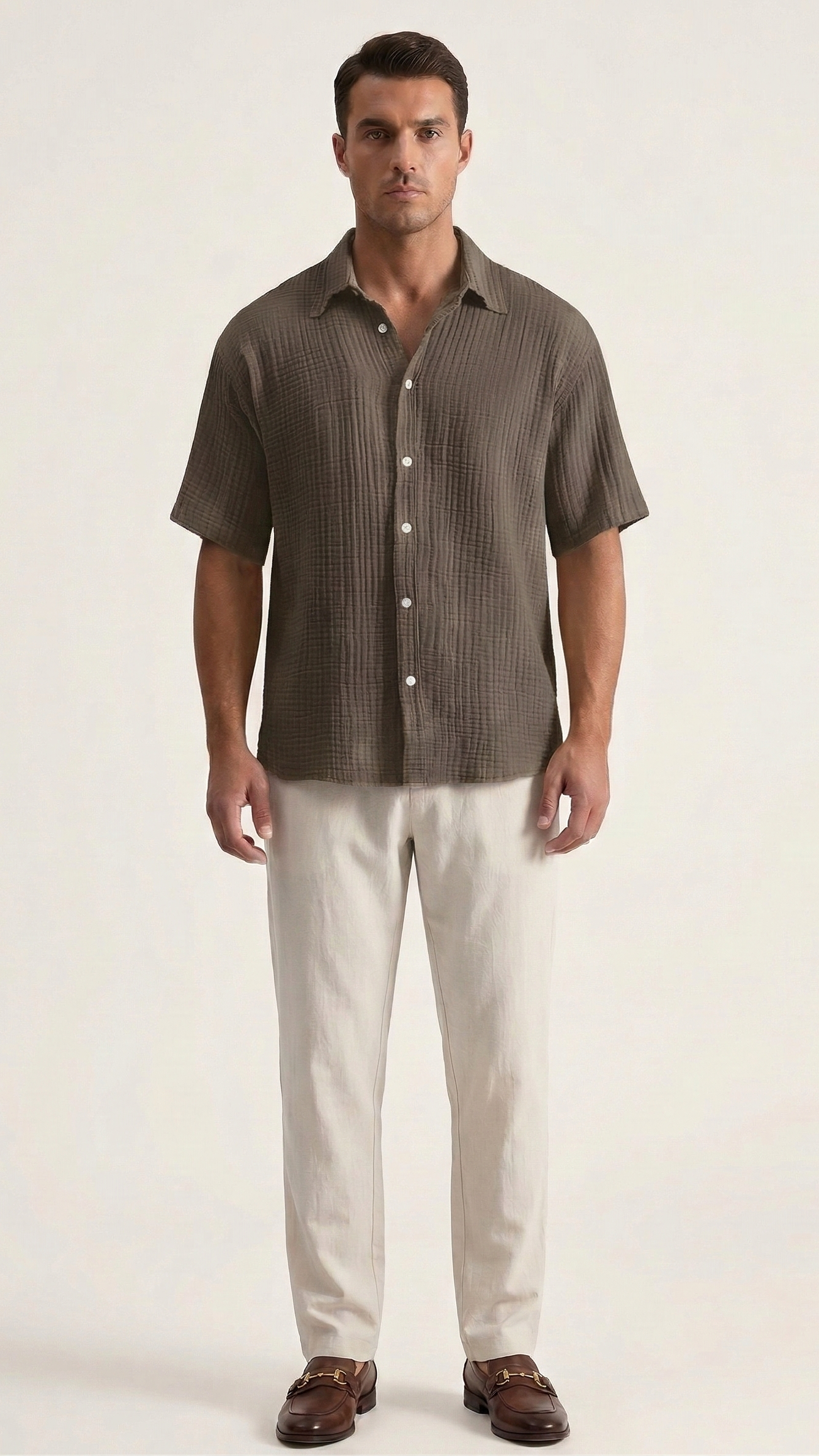 Chemise gaufrée homme manches courtes