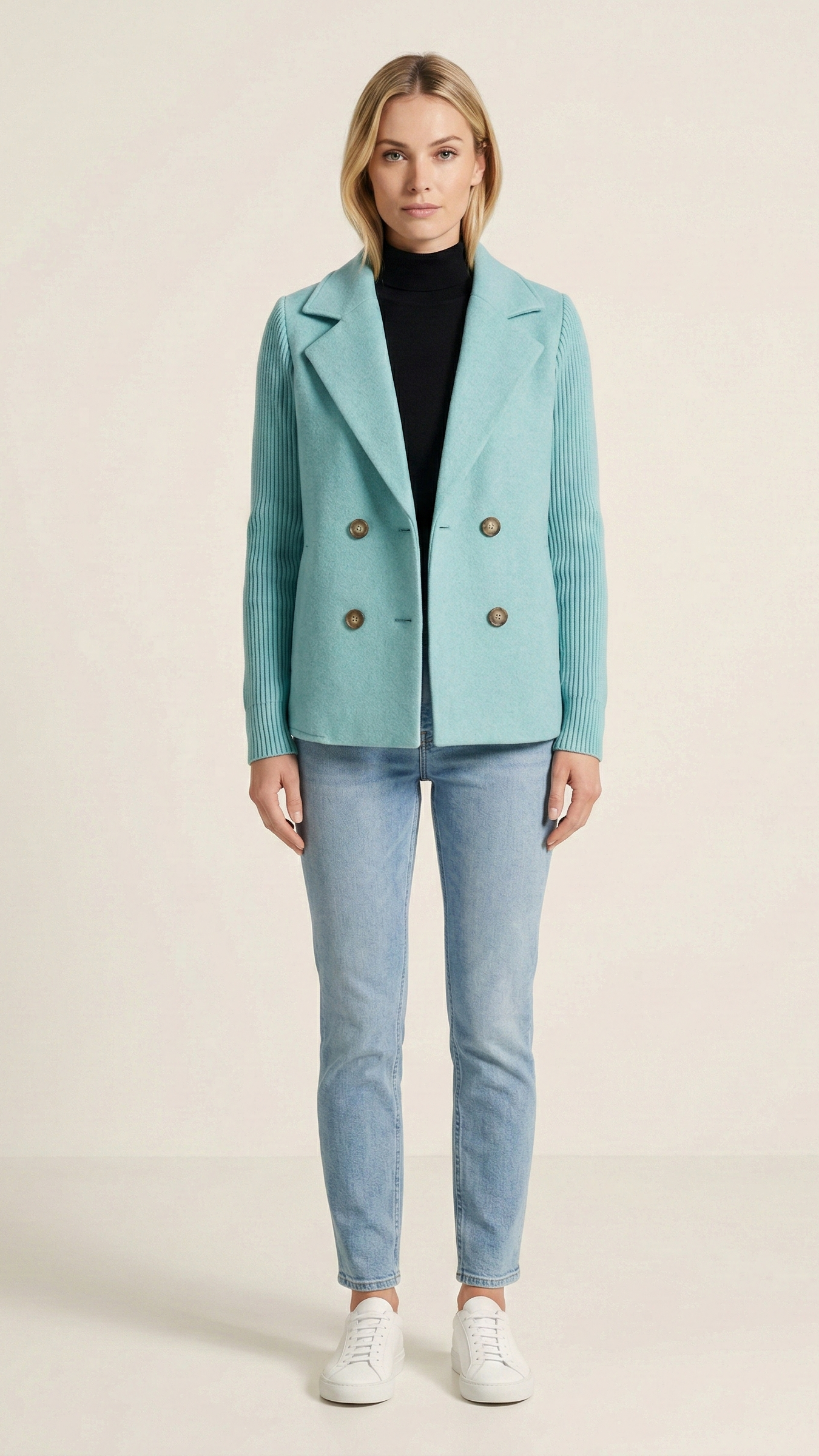 Blazer femme double boutonnage manches contrastées