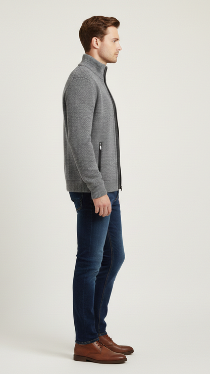 Cardigan homme boutonné doublé à carreaux