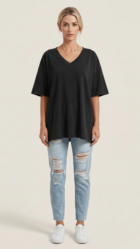 T-shirt femme col V manches courtes