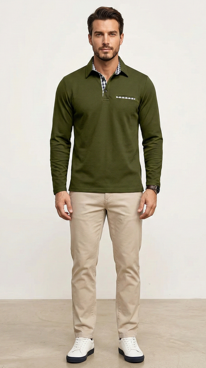 Polo homme manches longues col boutonné