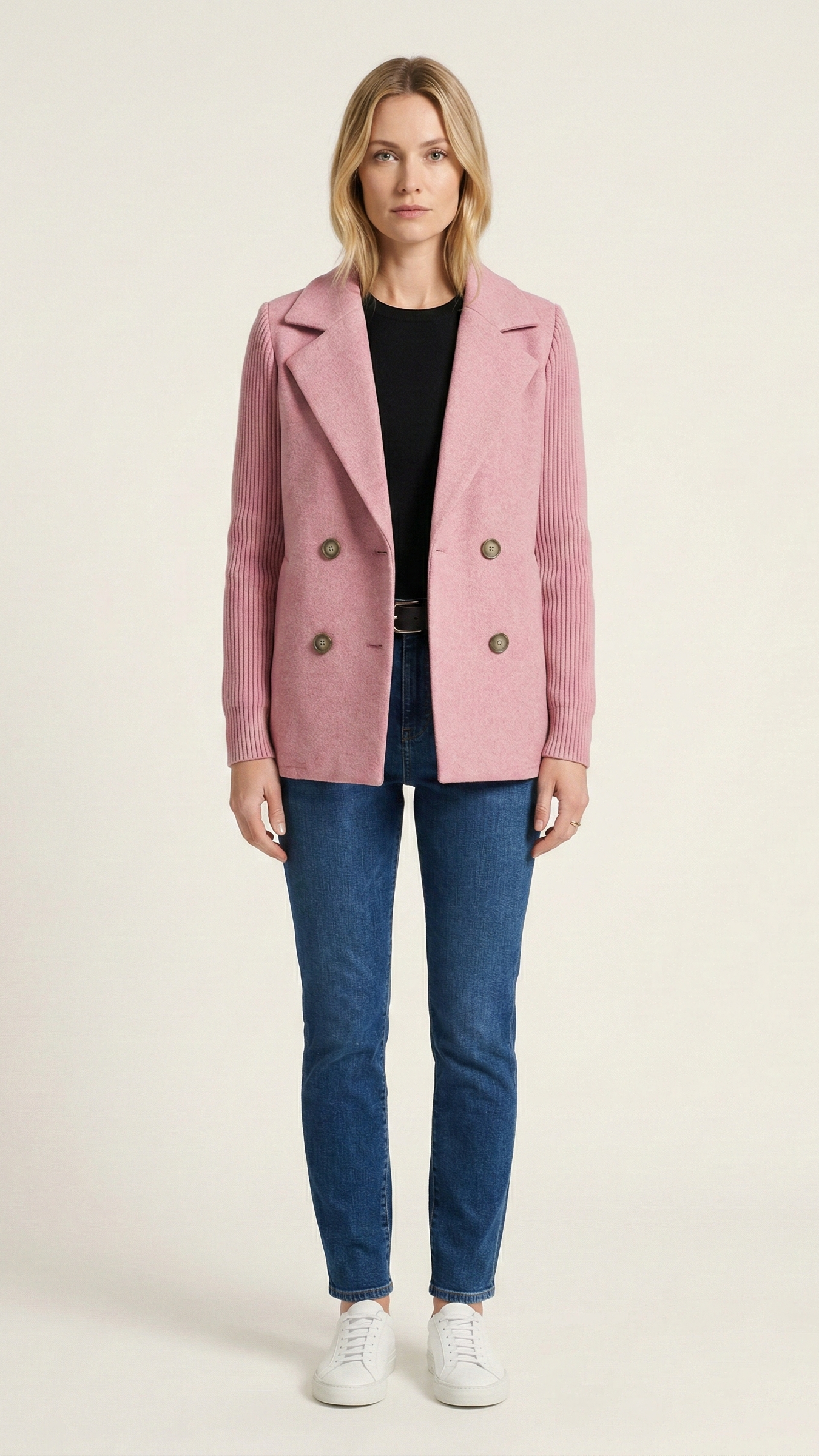 Blazer femme double boutonnage manches contrastées