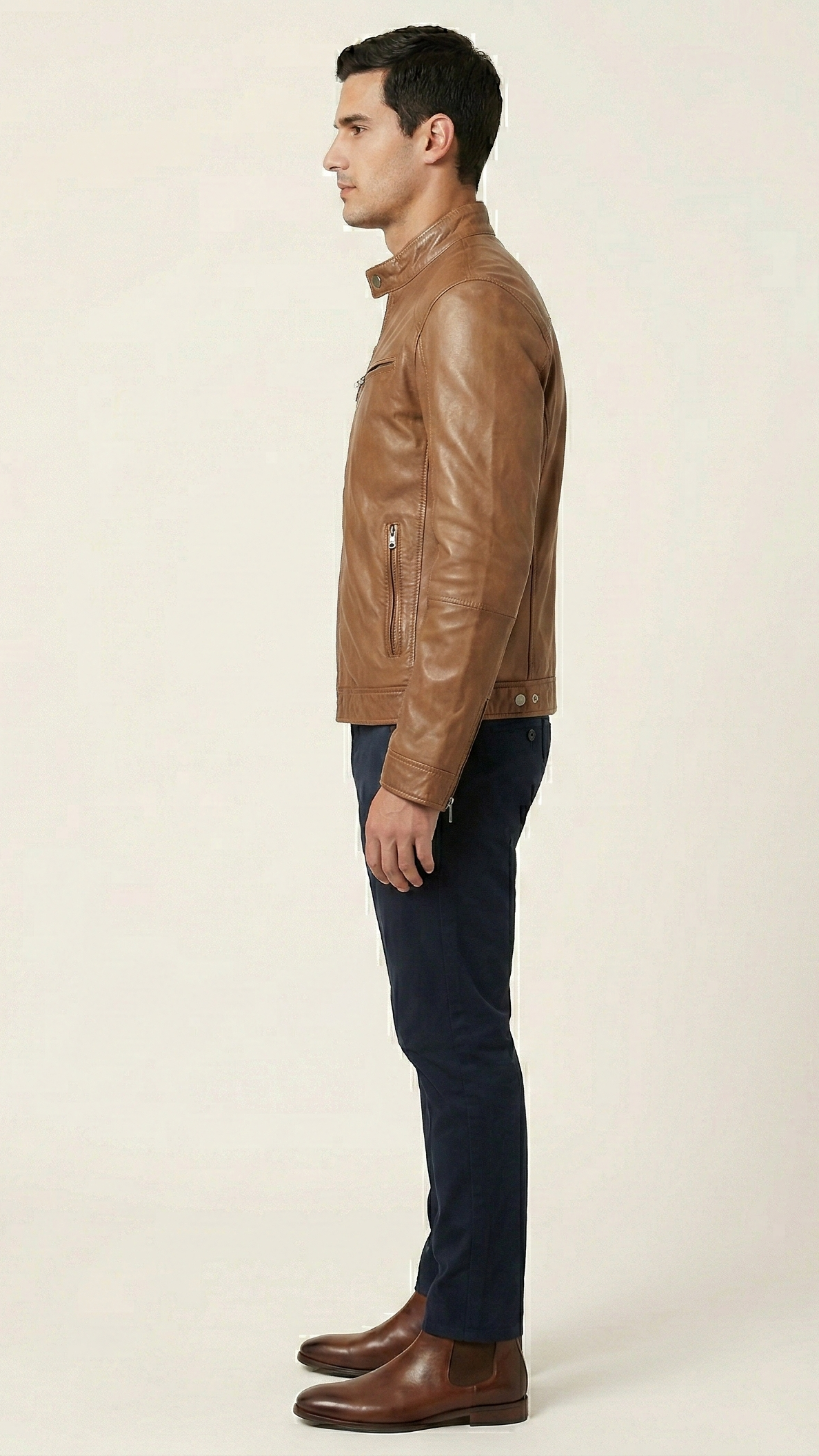 Veste biker homme zippée col motard