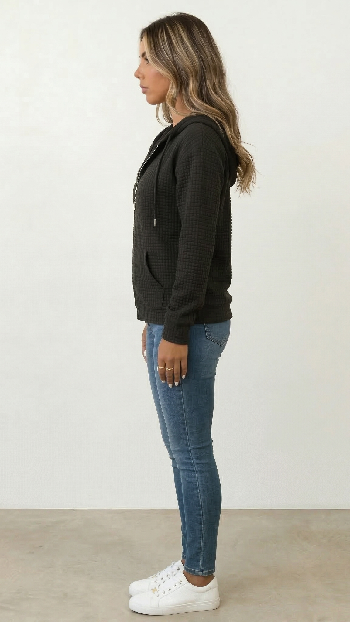 Sweat à capuche zippé femme poches
