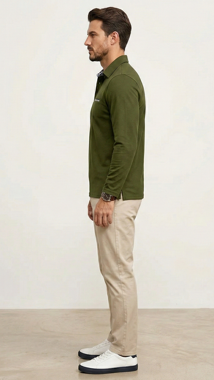 Polo homme manches longues col boutonné