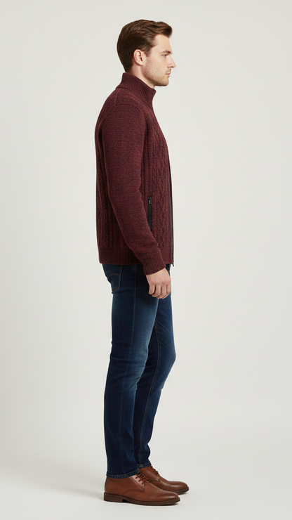 Cardigan homme boutonné doublé à carreaux