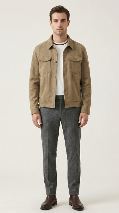Veste homme boutonnée style suède