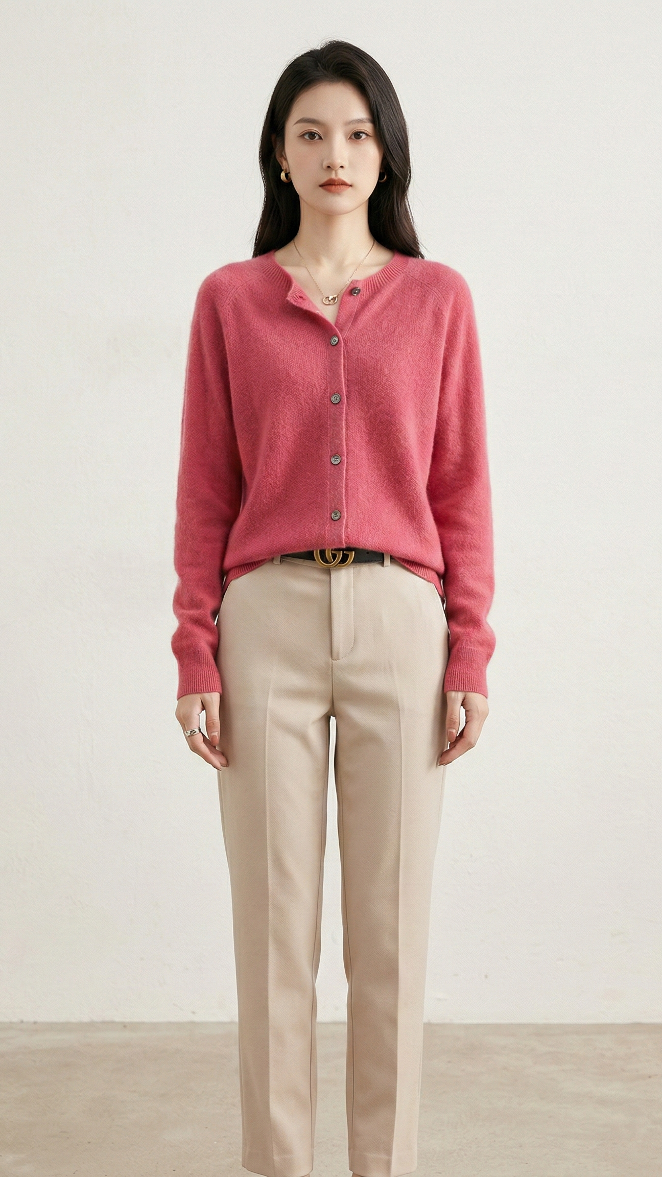 Cardigan maille femme col rond boutonné