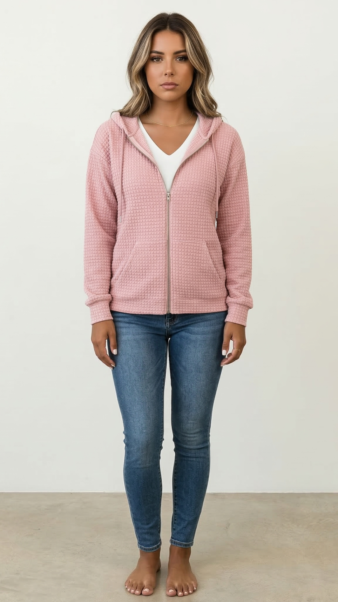 Sweat à capuche zippé femme poches