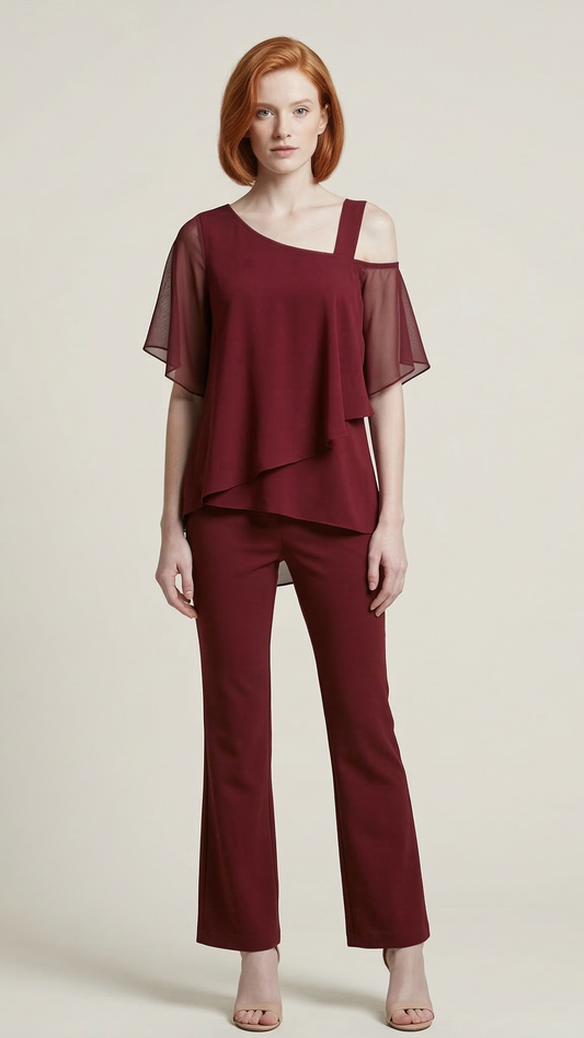 Ensemble combinaison femme épaules dénudées 2 pièces