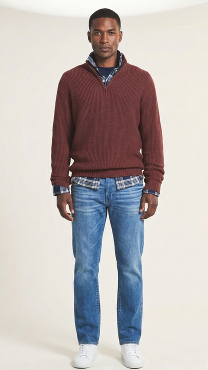 Pull homme col camionneur zippé