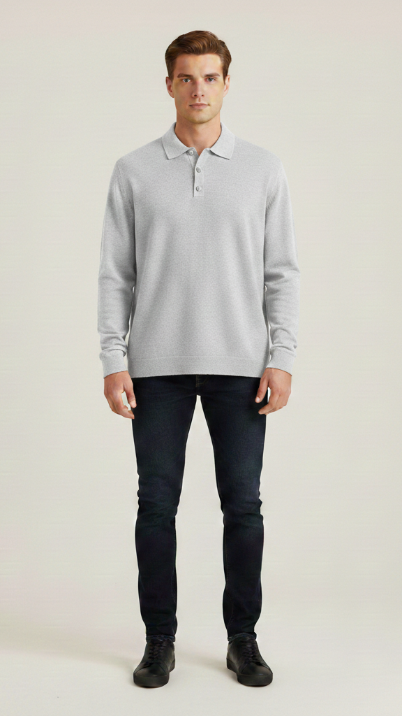 Polo homme manches longues col boutonné