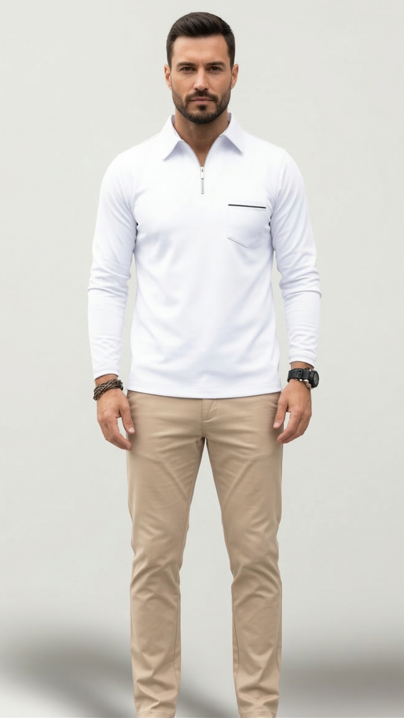 Polo Homme Manches Longues Poche Poitrine