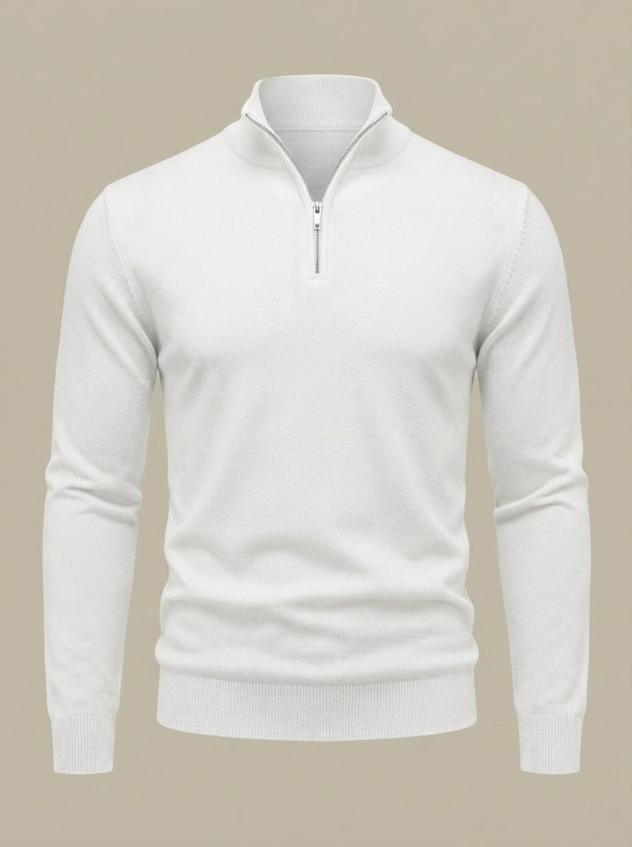 Pull Homme en Maille Côtelée | Col Montant Demi-Zip