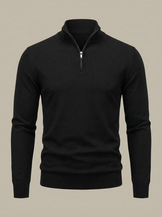 Pull Homme en Maille Côtelée | Col Montant Demi-Zip