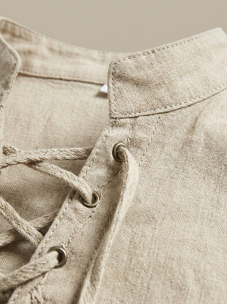 Chemise Homme Décontractée à Col Mao | Laçage & Manches 3/4