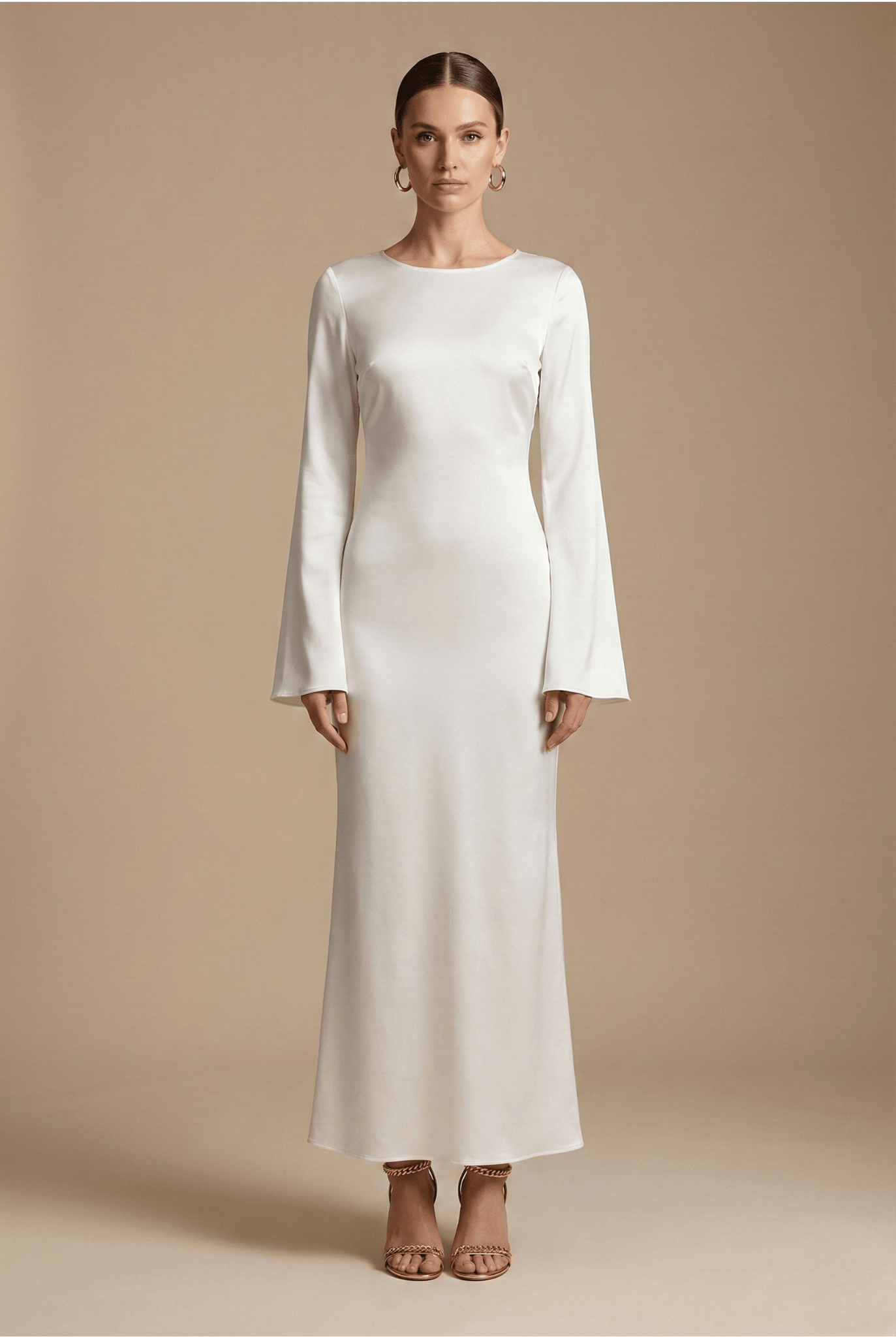 Robe Longue Femme à Col Rond | Manches Longues Fluide