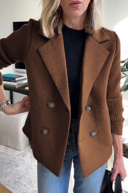 Blazer Femme Croisé à Manches en Maille | Col à Revers Cranté