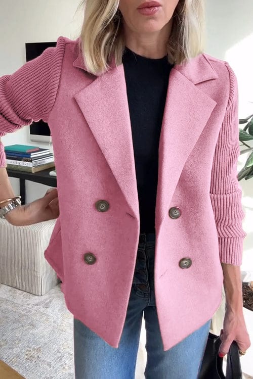 Blazer Femme Croisé à Manches en Maille | Col à Revers Cranté