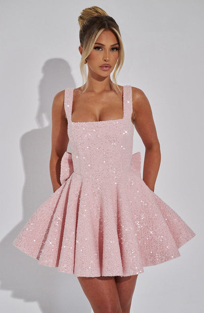 Robe mini sequins nœud femme