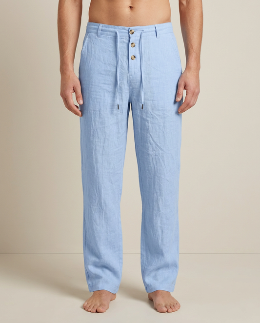 Pantalon en lin homme Bleu Ciel - vue de face studio
