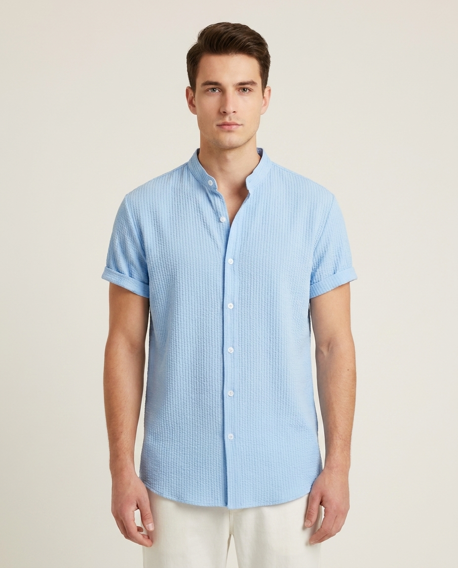 Chemise texturée homme Bleu Ciel - vue de face studio