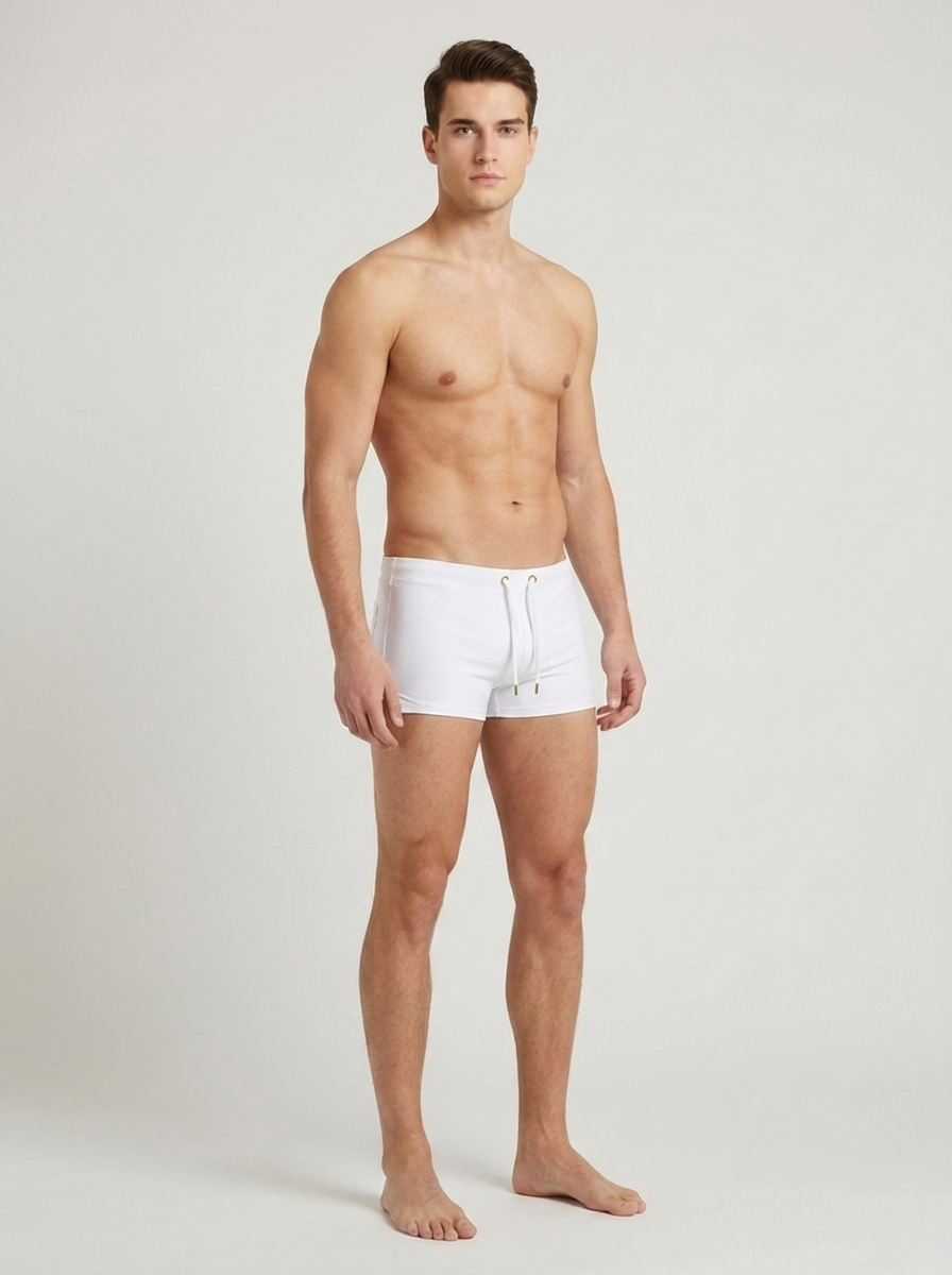 Boxer de bain homme blanc coupe ajustée - vue de côté