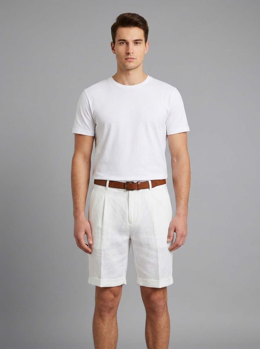 Bermuda en lin homme blanc - vue de face