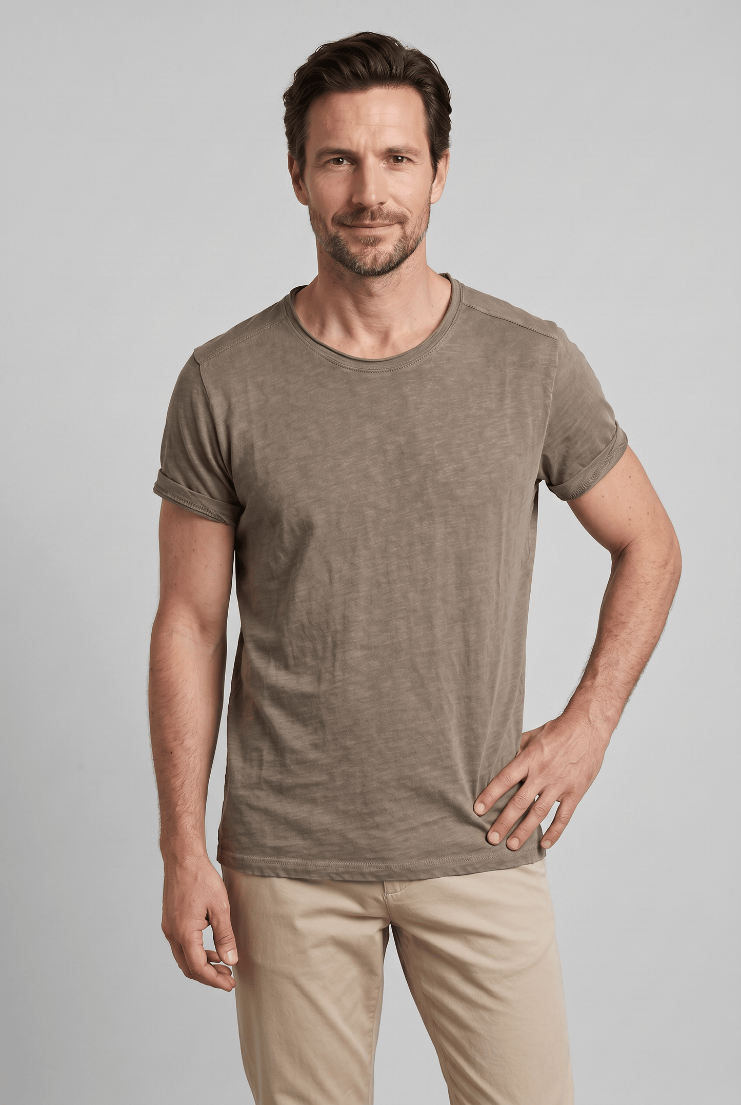 T-Shirt Homme Col Rond Coupe Classique | Manches Retroussées