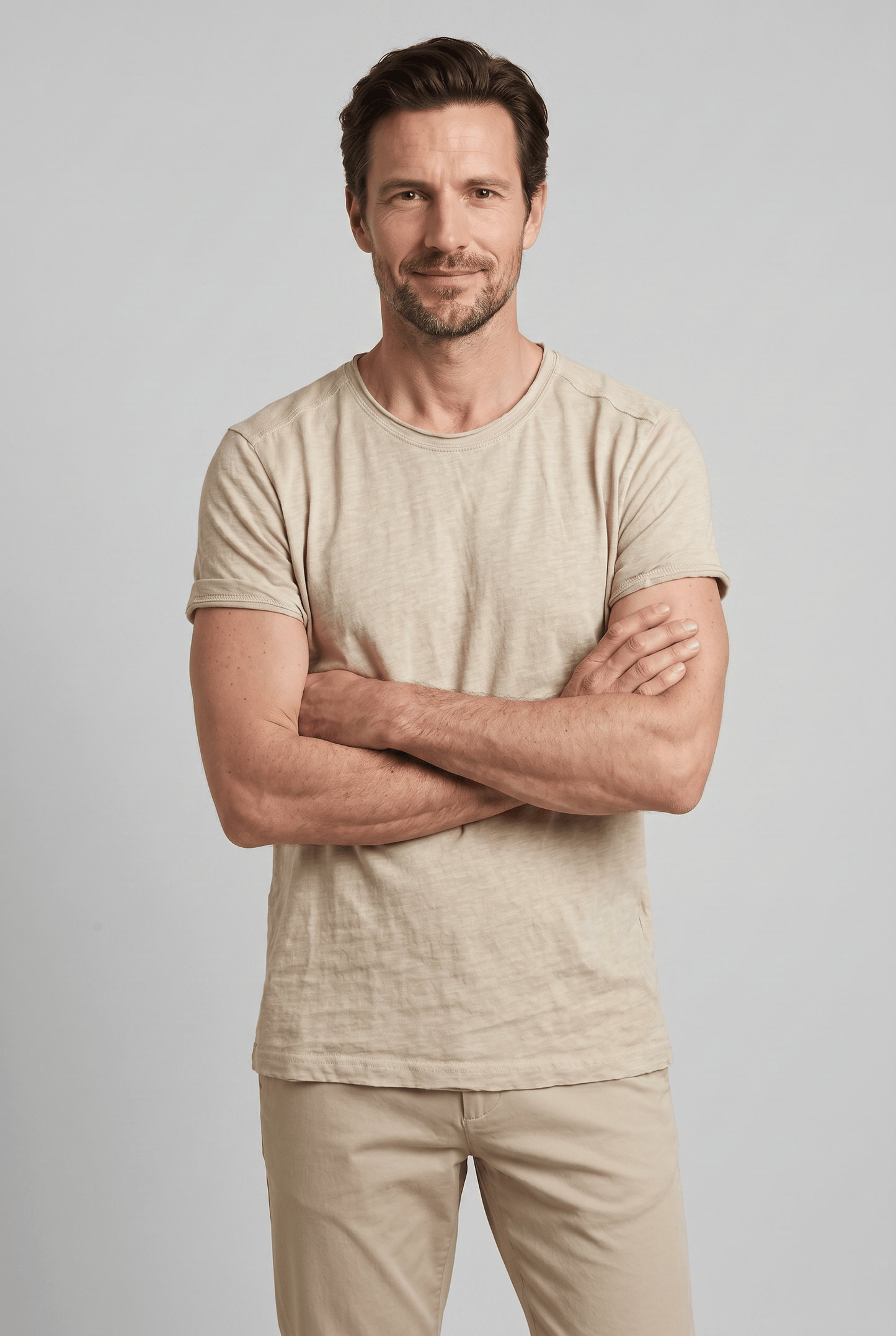 T-Shirt Homme Col Rond Coupe Classique | Manches Retroussées