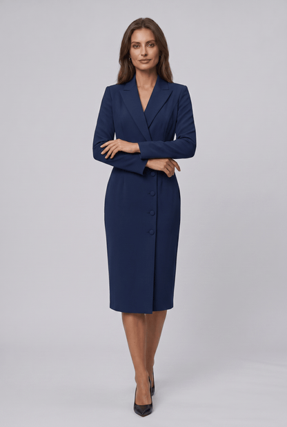 Robe Blazer Femme Cintrée à Col Revers | Midi Manches Longues