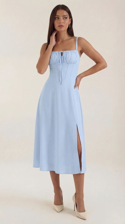 Robe midi lacets élégante femme