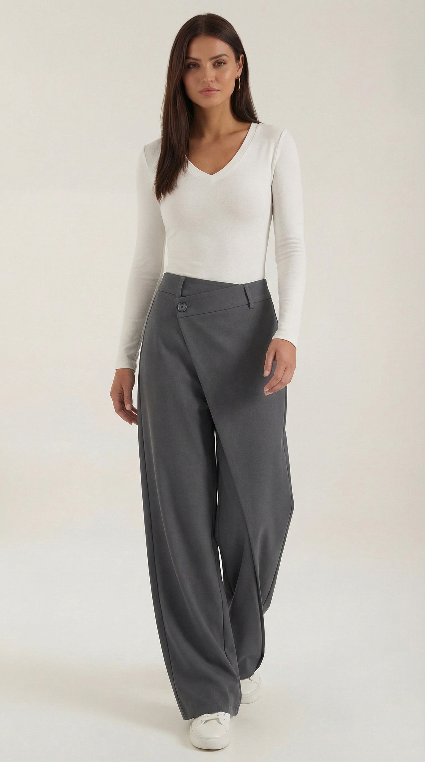 Pantalon large femme portefeuille asymétrique