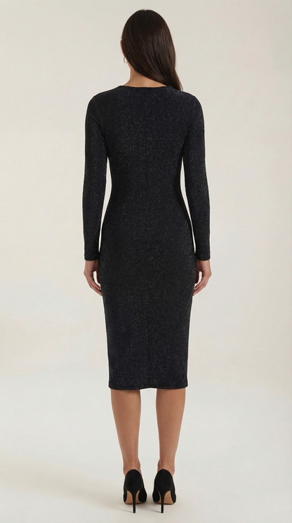 Robe midi moulante femme noire pailletée
