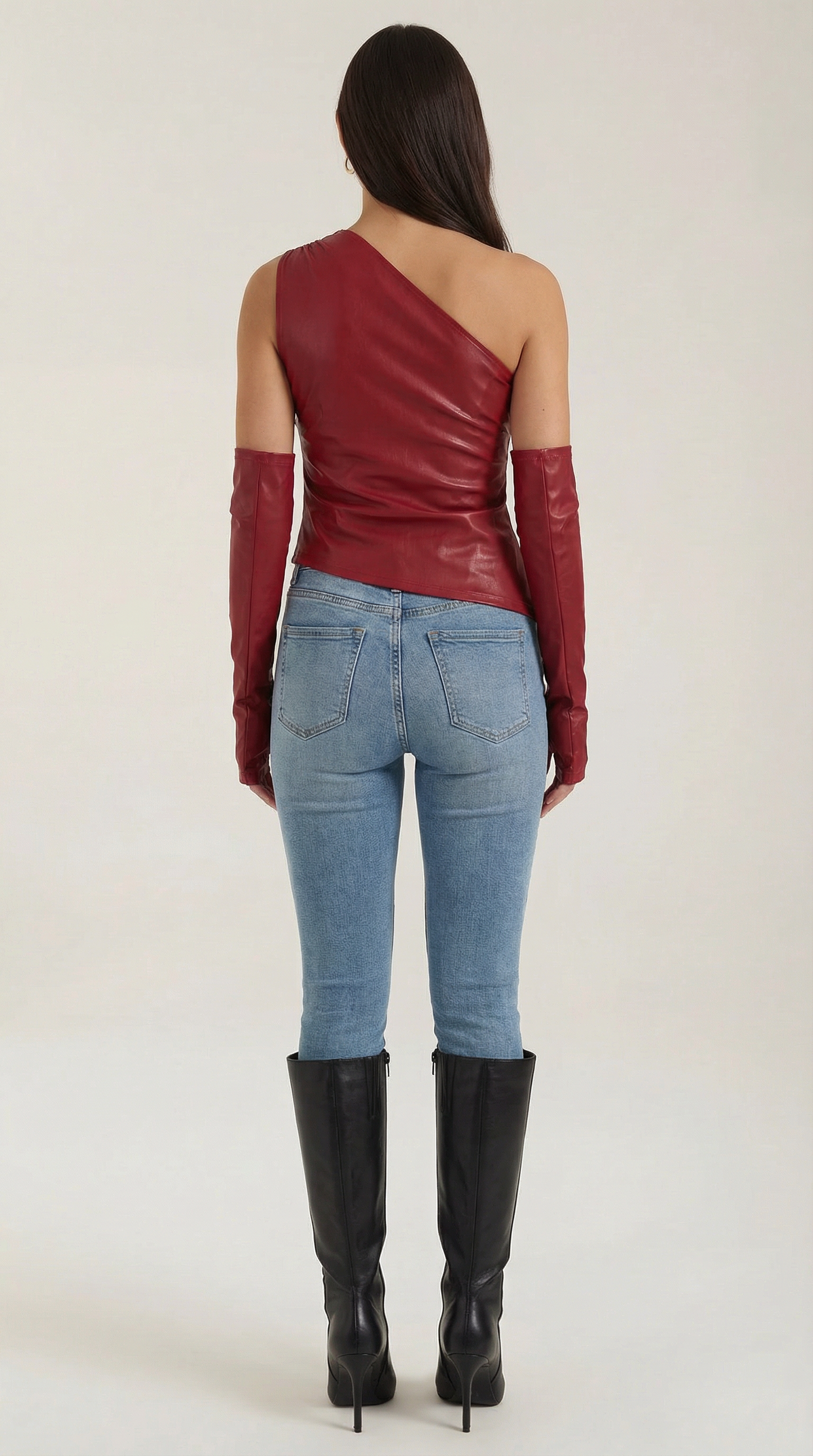 Top court femme une épaule similicuir
