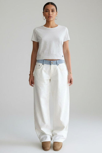 Jean Femme Coupe Relax Taille Mi-Haute | Rayé